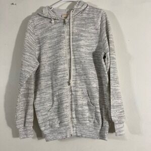 Bobbie Brooks Zip Up Hoodie Ladies L/XL Grey White Space Dye Stripe